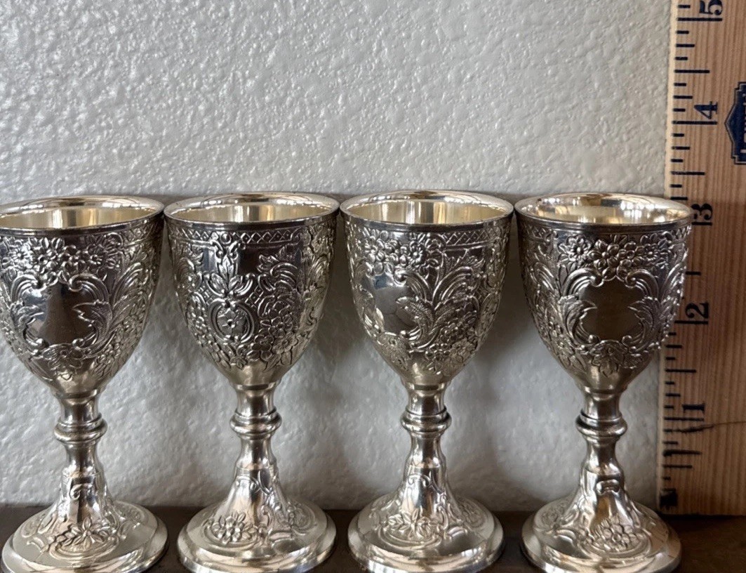 Corbell & Co. Mini Goblet Set of 4 Silver Plated Japan Barouque Design