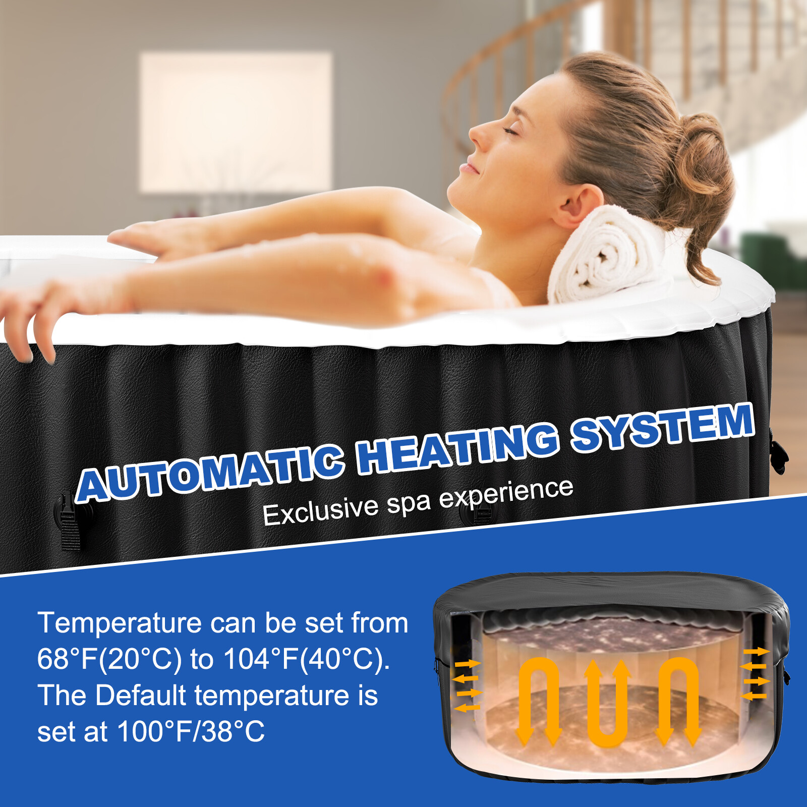 NAIZEA 240 Gallon Inflatable Hot Tub 6 Person Control Panel With 130 Bubble Jets