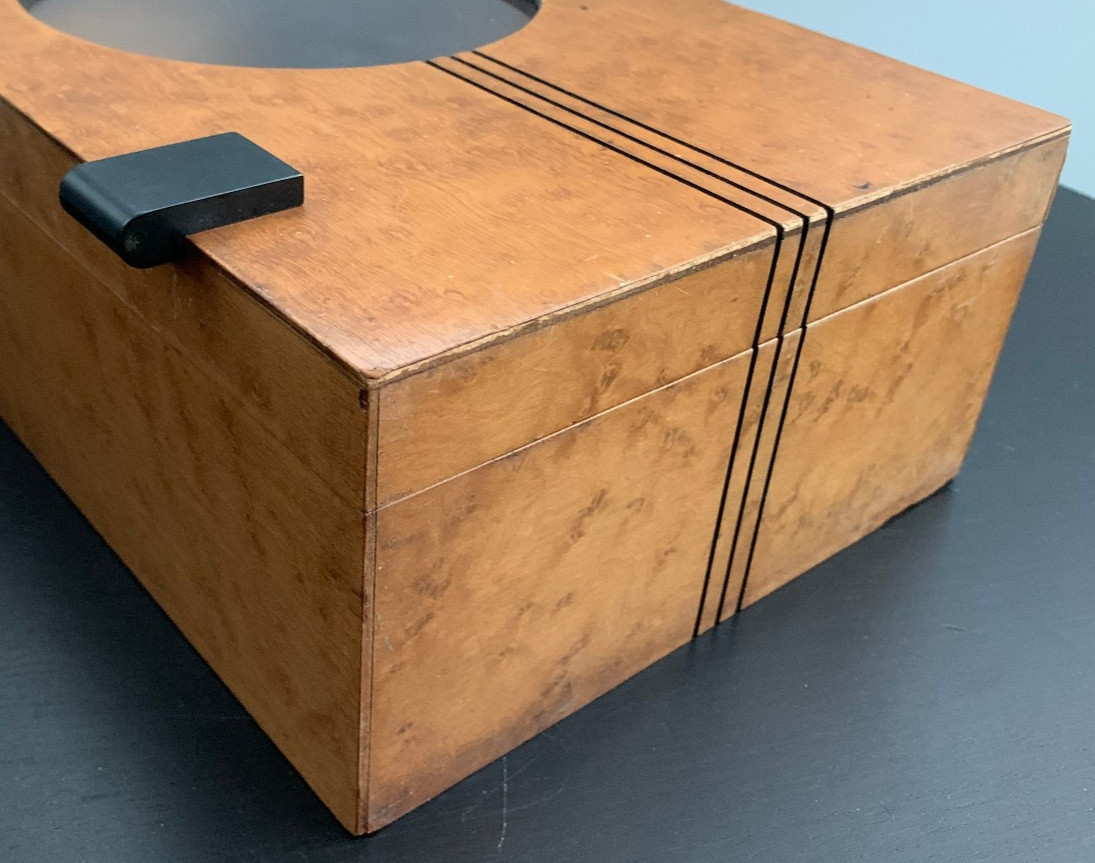 1930s Art Deco Barber Shop Cabinet Circle Glass Birdseye Maple Burton Chicago