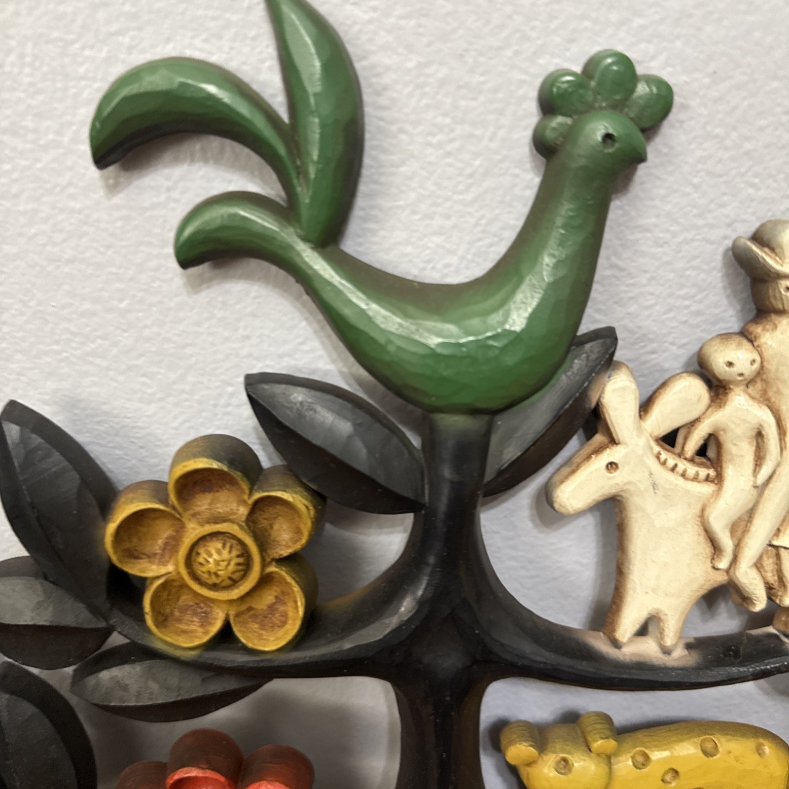 Vtg Set of 2 HOMCO Tree of Life Wall Plaques Boho Animals Flowers 14" x 13.5"