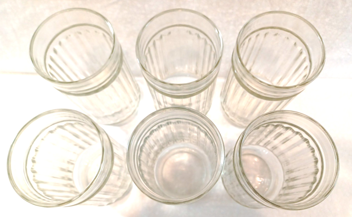 Anchor Hocking 6 VTG Ribbed Line Lites Heavy MCM 6" Tall 16 oz Glasses Retired