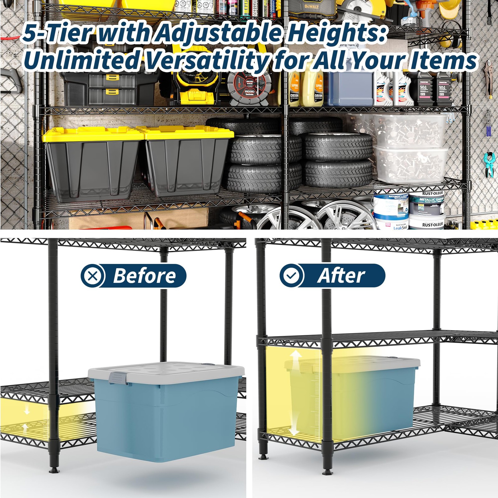 5-Tier Metal Storage Shelves Shelving Unit Garage Shelf Standing Storage Rack