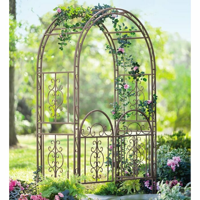 Iron Garden Arch with Gates Vintage Style Scroll Metal Arbor Vine Plant Climber