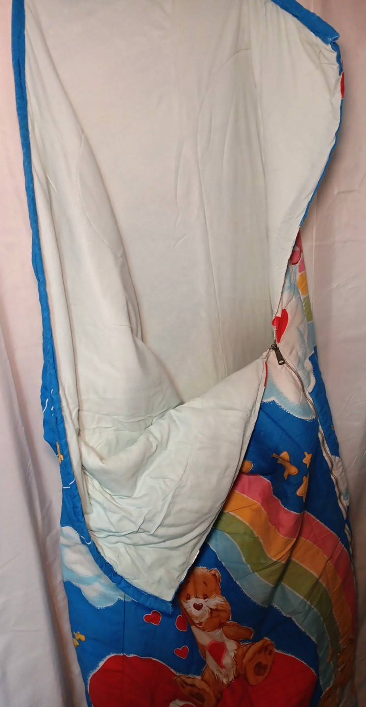 Vintage Care Bears Rainbow Sleeping Bag Kids Blue 1980 Sleepover Blanket Slumber