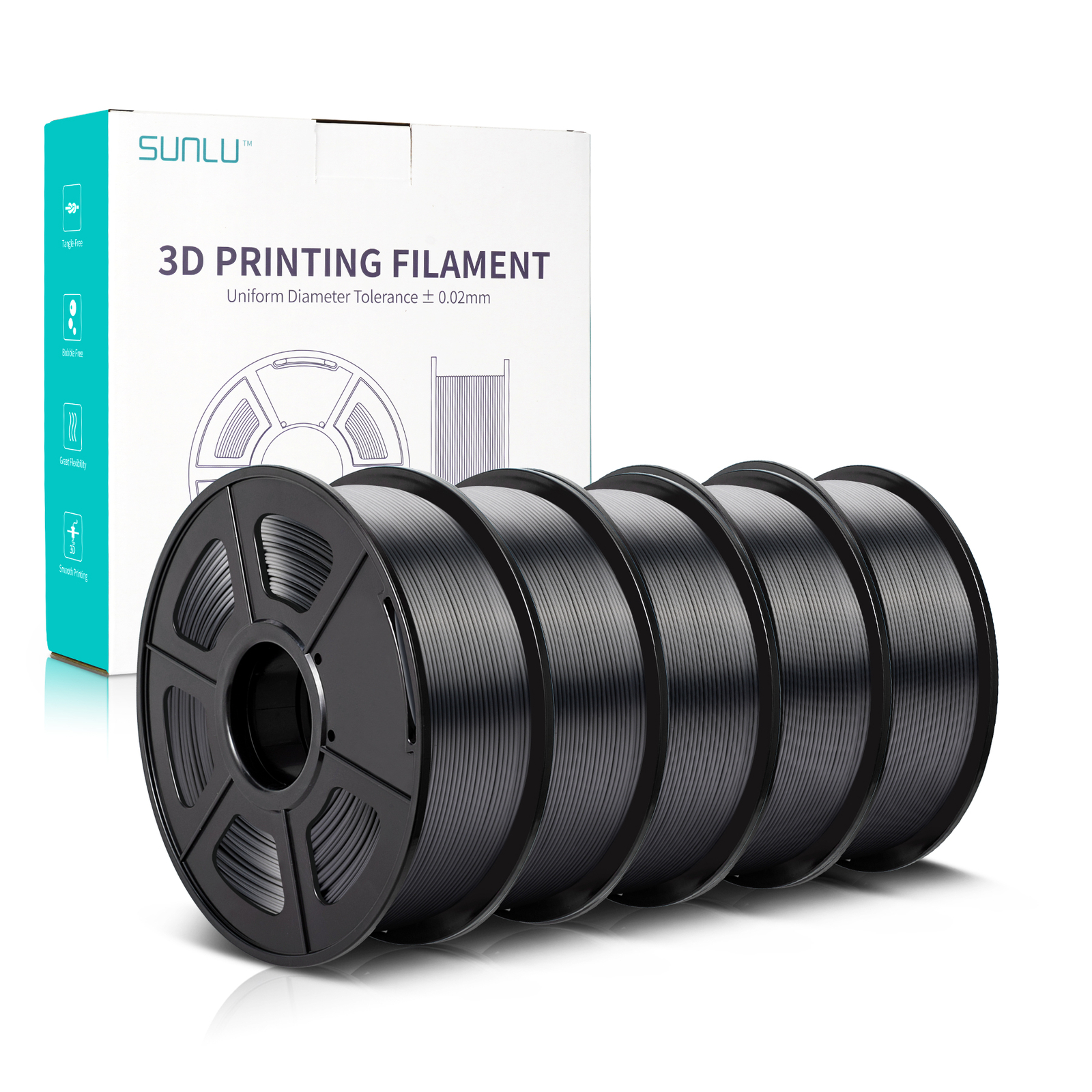 SUNLU 5×1KG PLA Matte PLA+ PLAMETA PETG SILK ABS 3D Filament Combo