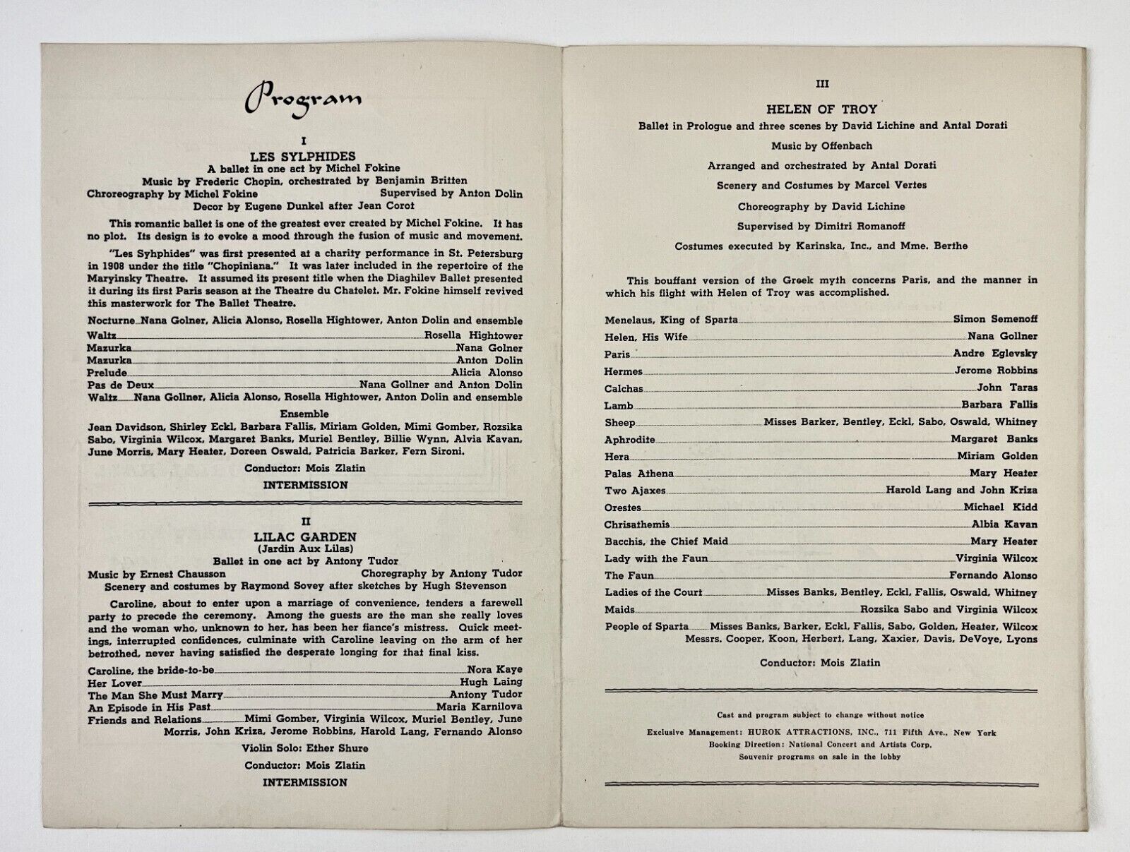 1944 Hast Amend The Ballet Theatre Vintage Program Columbus Ohio Hellen of Troy