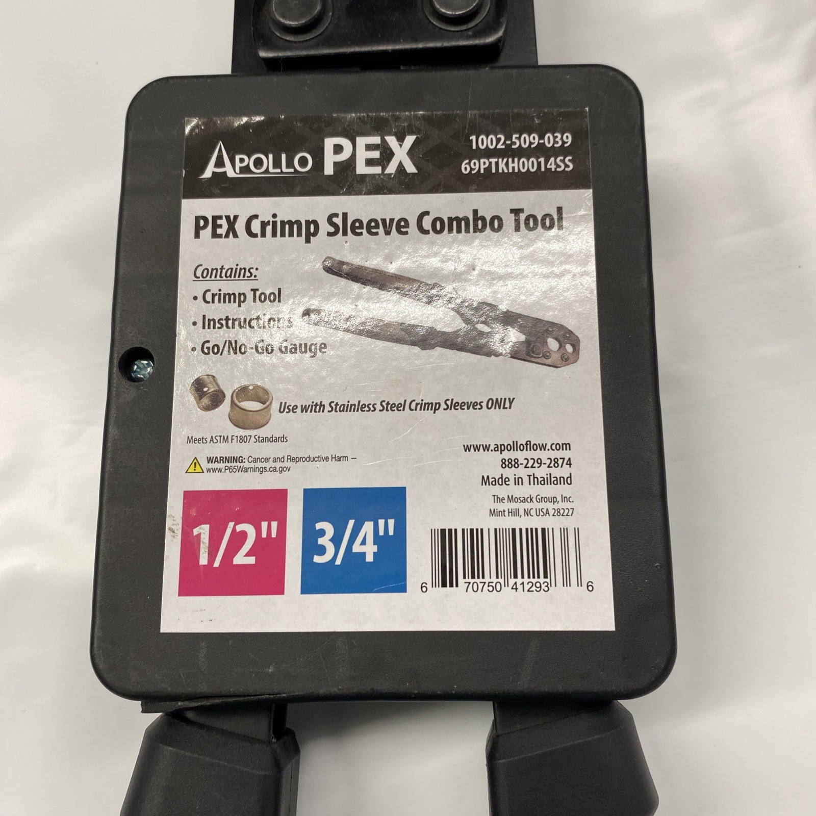 NEW Apollo PEX Crimp Sleeve Combo Tool 1/2” 3/4” PN 69PTKH0014SS