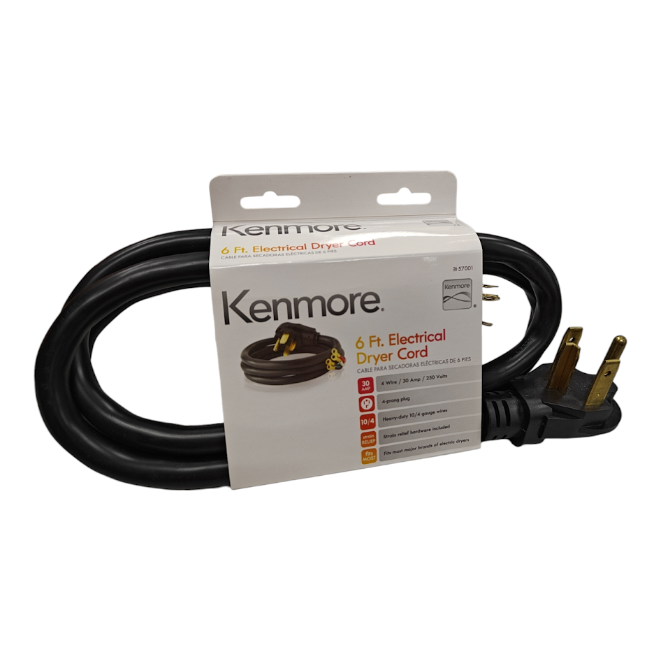 Kenmore 6 Ft. Electrical Dryer Cord 4 Prong Plug 30 AMP Heavy Duty 250V 57001