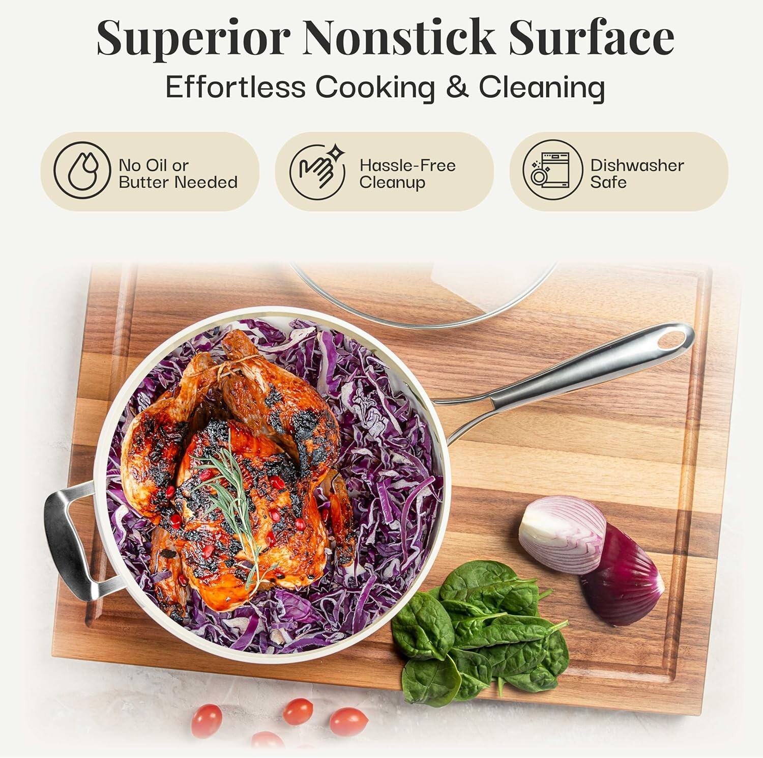 Gotham Steel Hammered Cream 14'' Ultra Ceramic Nonstick Fry Pan with Lid