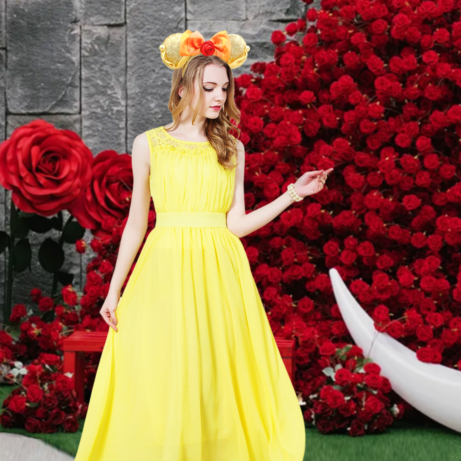 Disney~Parks Minnie Mickey Mouse Bow Ears Belle Beauty & the Beast Headband Girl