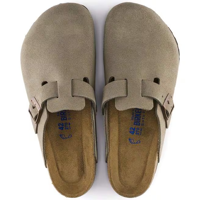 NEW W/BOX! Birkenstock Boston Suede Leather Soft Footbed Clog Shoes Taupe