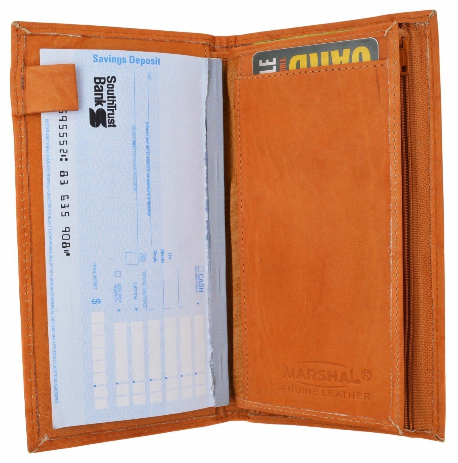 Genuine Leather Checkbook Cover Wallet Organizer with Credit Card Holder Tan