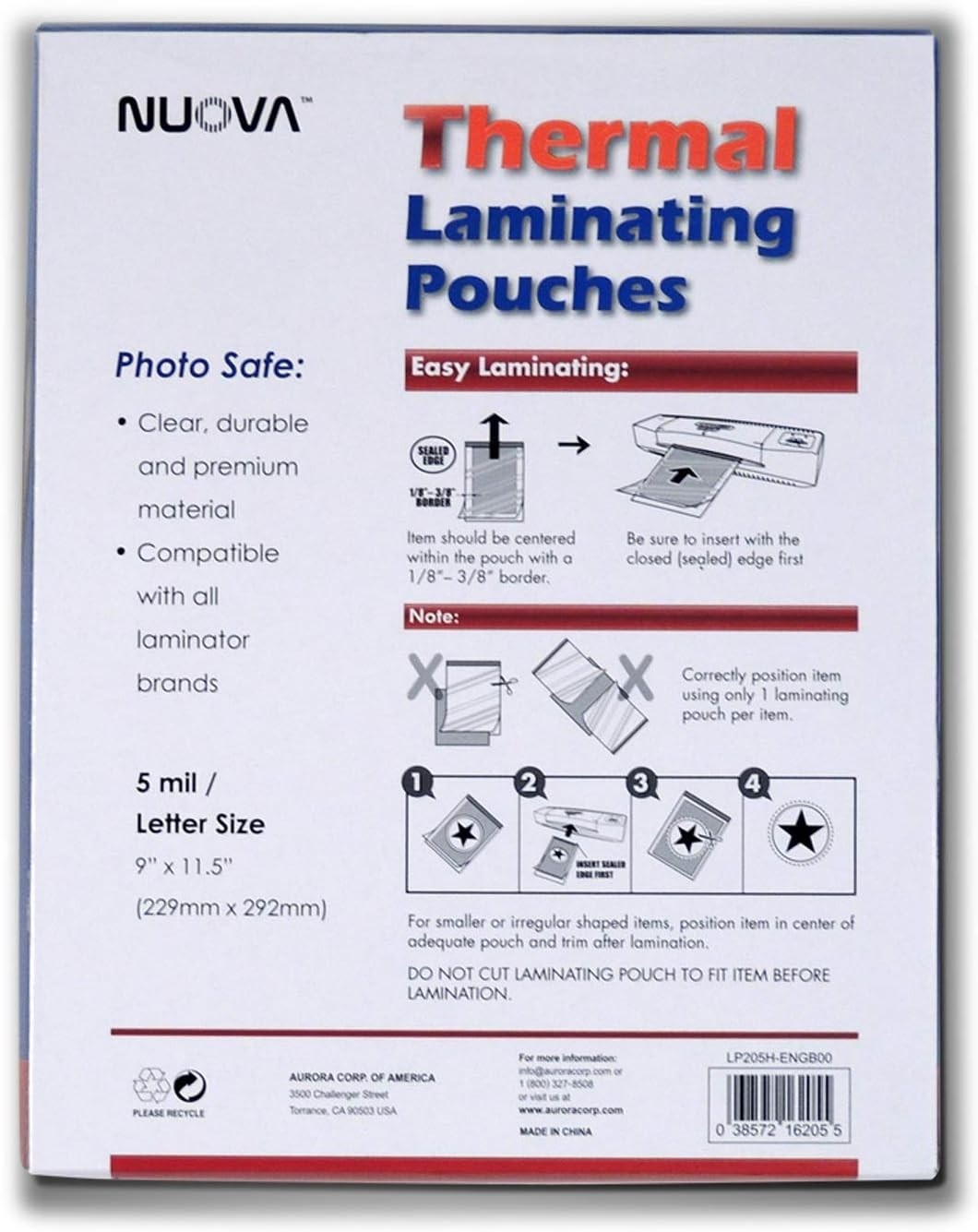 Quality 9x11.5 Inches Laminator Pouches - 200-Pack