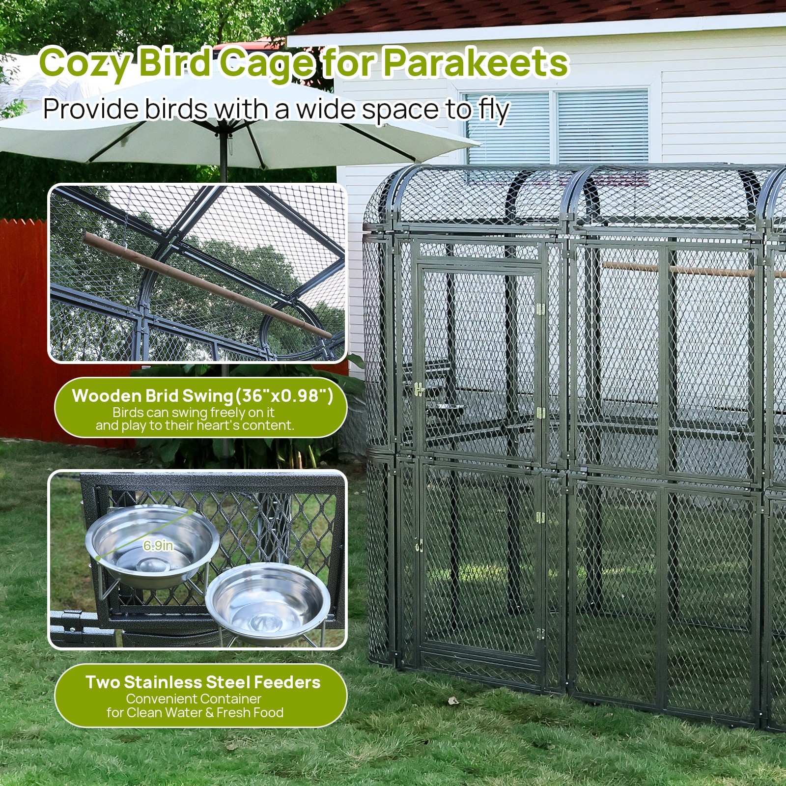 Large Walk-in Silver Flight Bird Cage Aviary Parrot Macaw Finch Metal Aviary