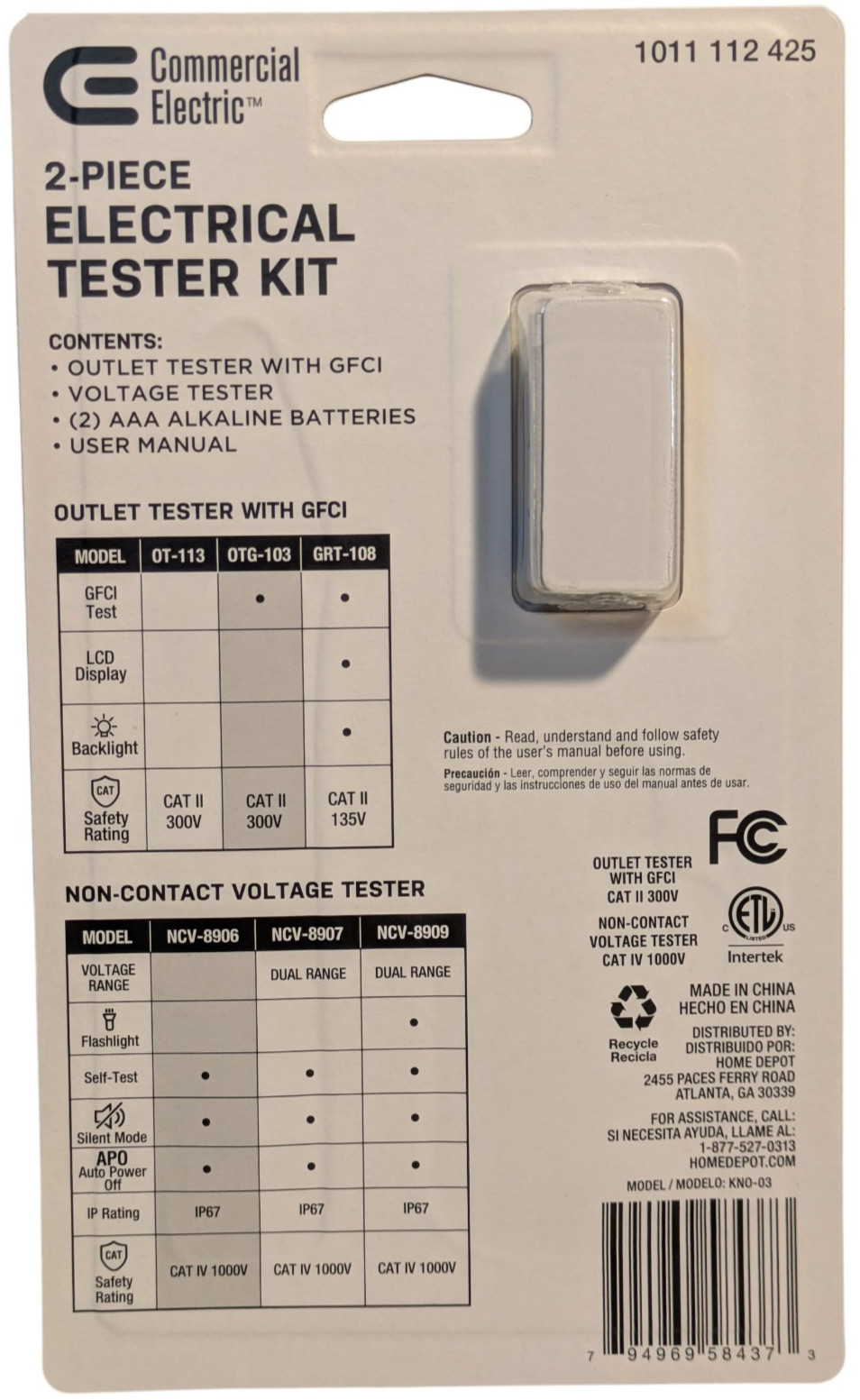 2 Commercial Electric 2 Piece Electrical Tester Kit Outlet Voltage Tester GFCI