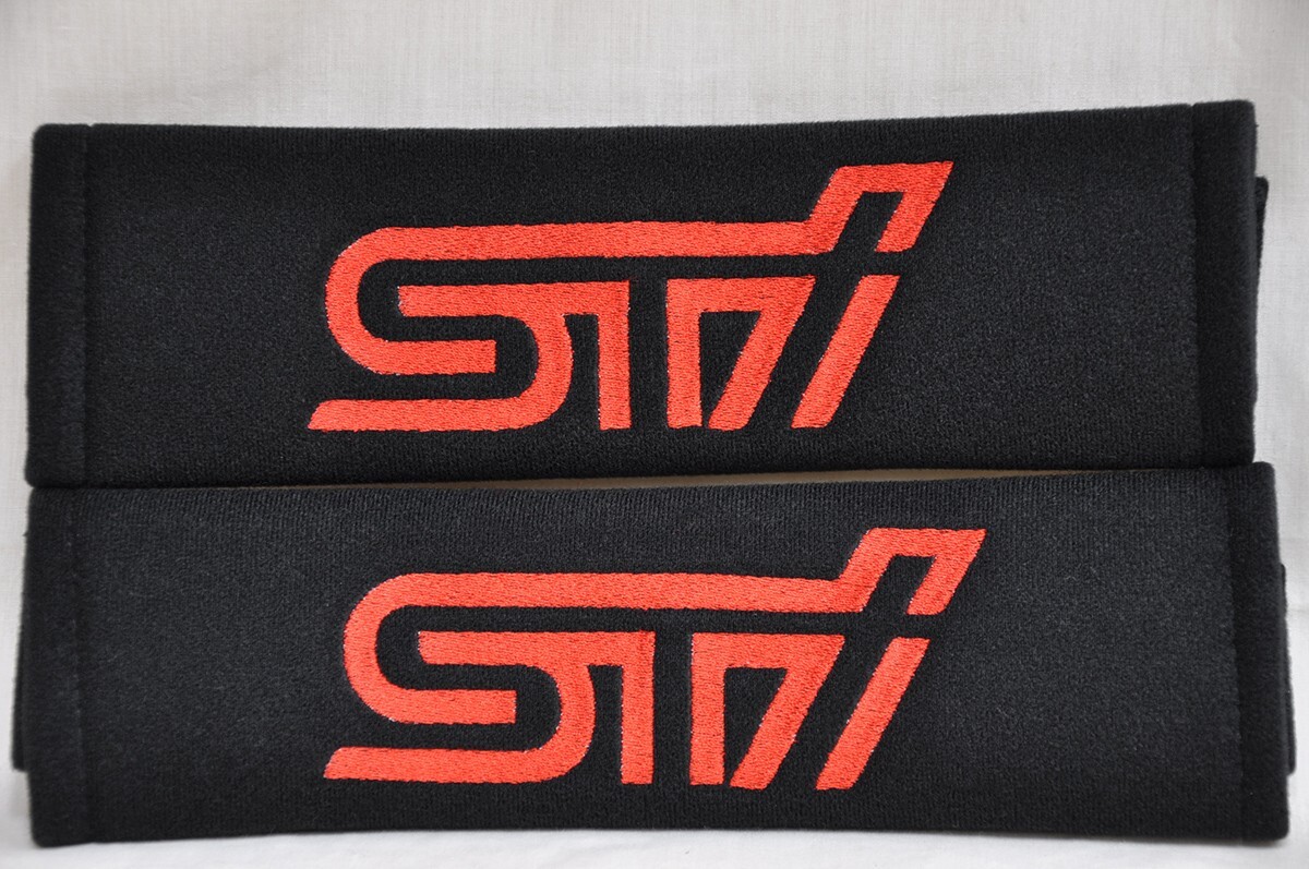 2 pcs (1 PAIR) STI Embroidery Seat Belt Cover Shoulder Pads (Red on Black)