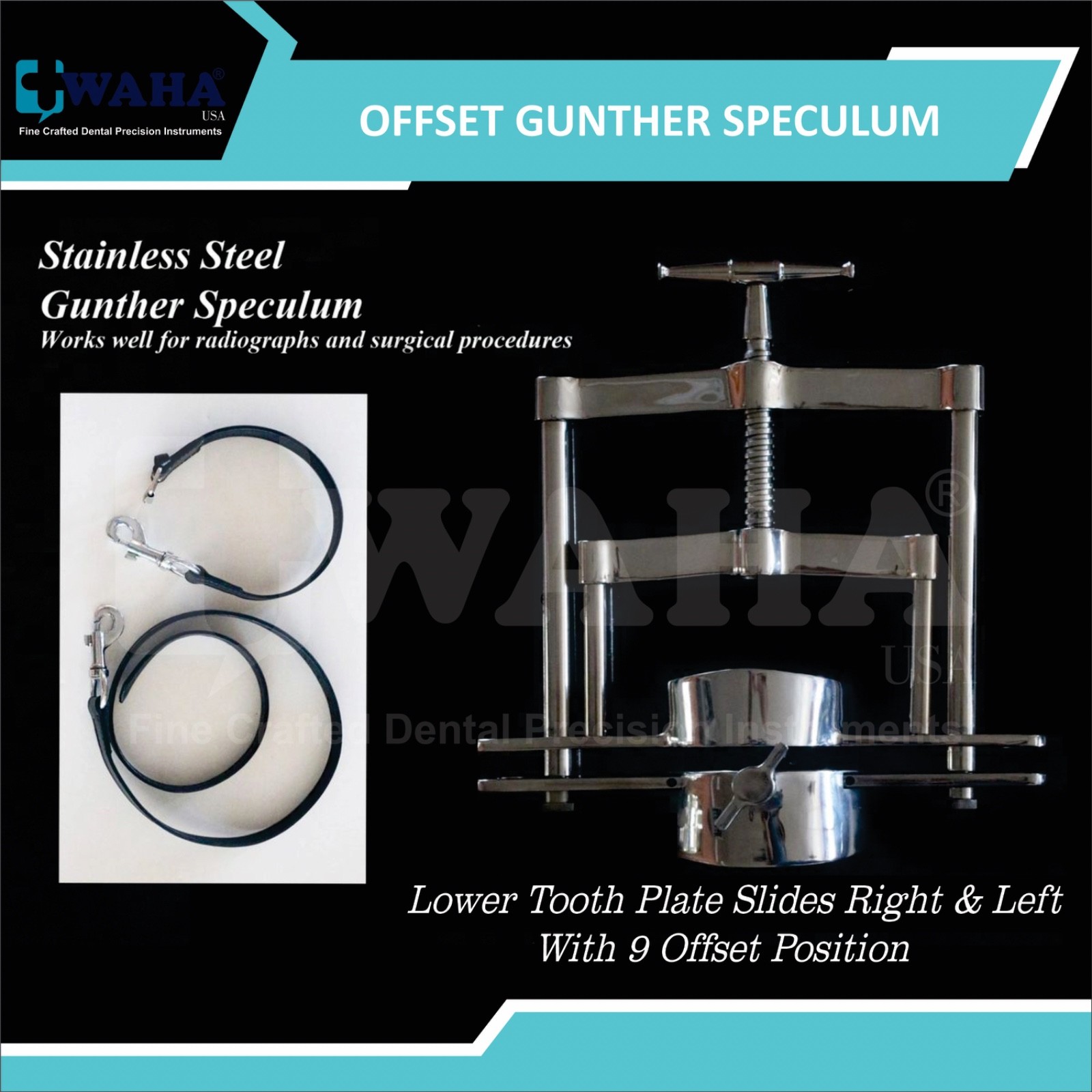 Offset Gunther Mouth Speculum Equine Dental With Biothene Straps Stainless Steel