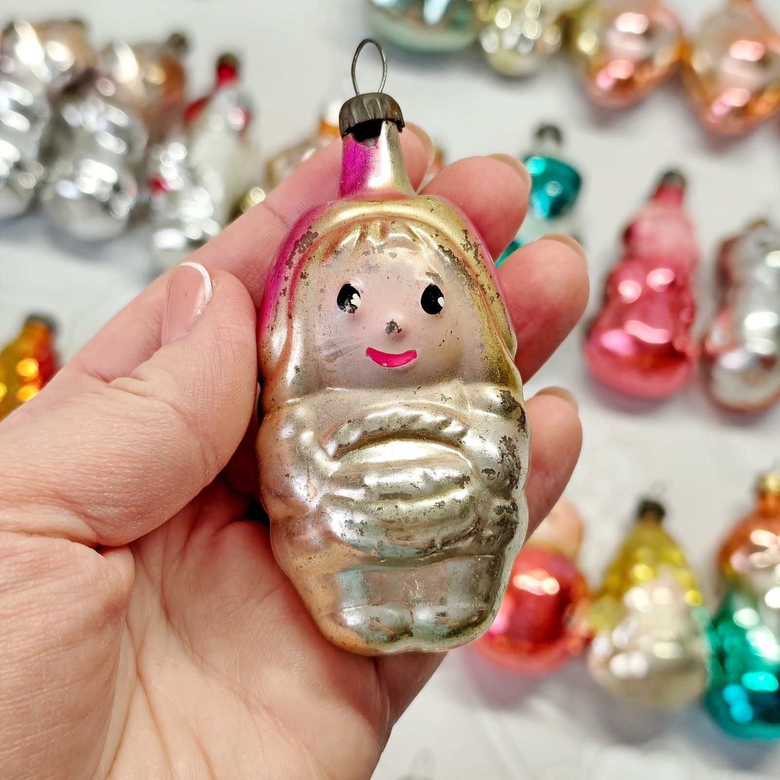 Vintage glass Christmas Ornament character animal decoration soviet USSR №728