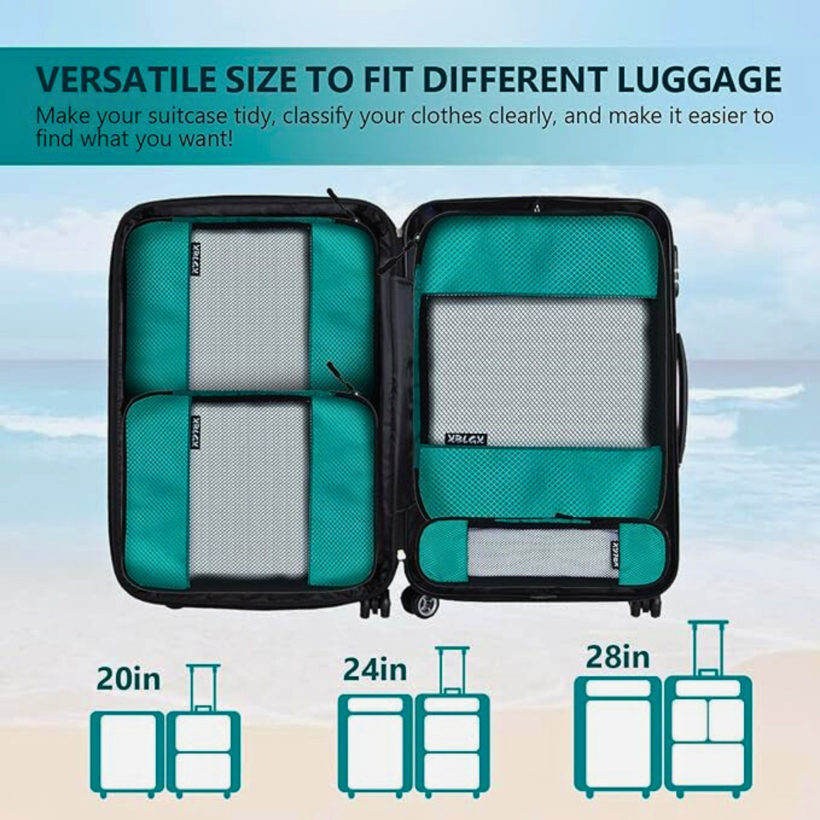 Compression Packing Cubes Set – 5 Lightweight Luggage Organizers bags for Travel