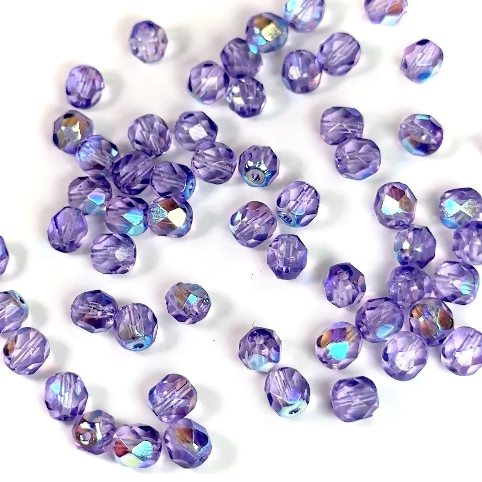Czech Glass Fire Polished Round Faceted Beads Crystal Purple Lavender AB 3-8mm