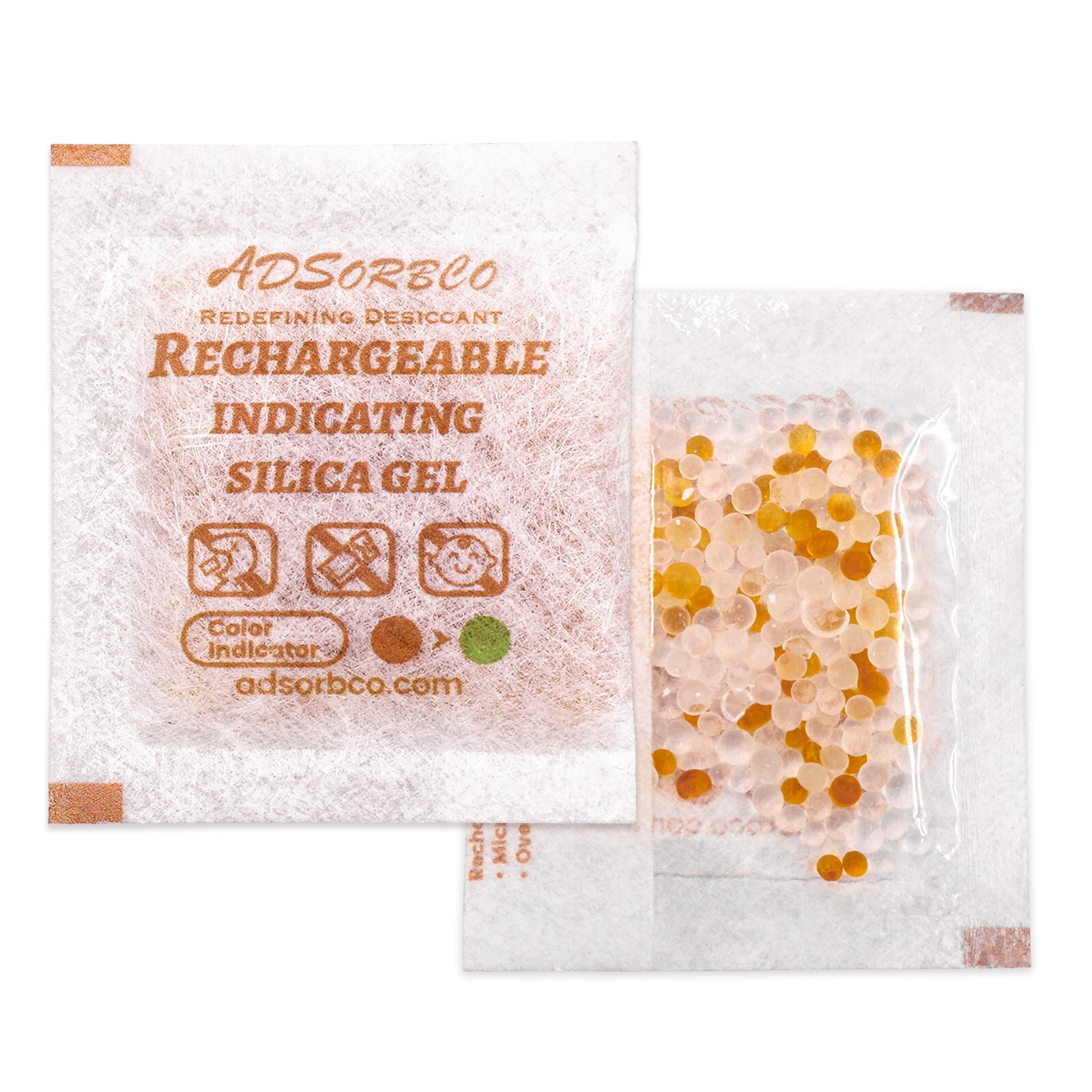[2 Gram 100 Packages] Adsorbco Rechargeable 20% Orange + 80% White Silica Gel