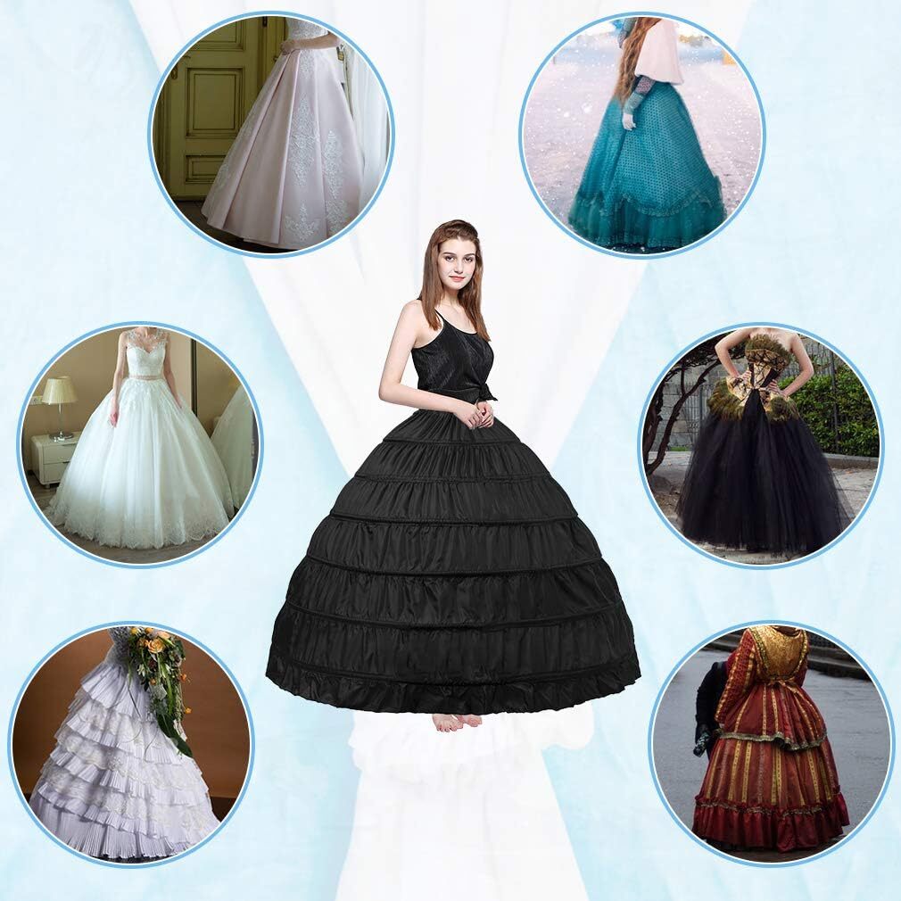 Full 6 Hoop Skirt Floor Length Crinoline Underskirt Wedding Dress Petticoat