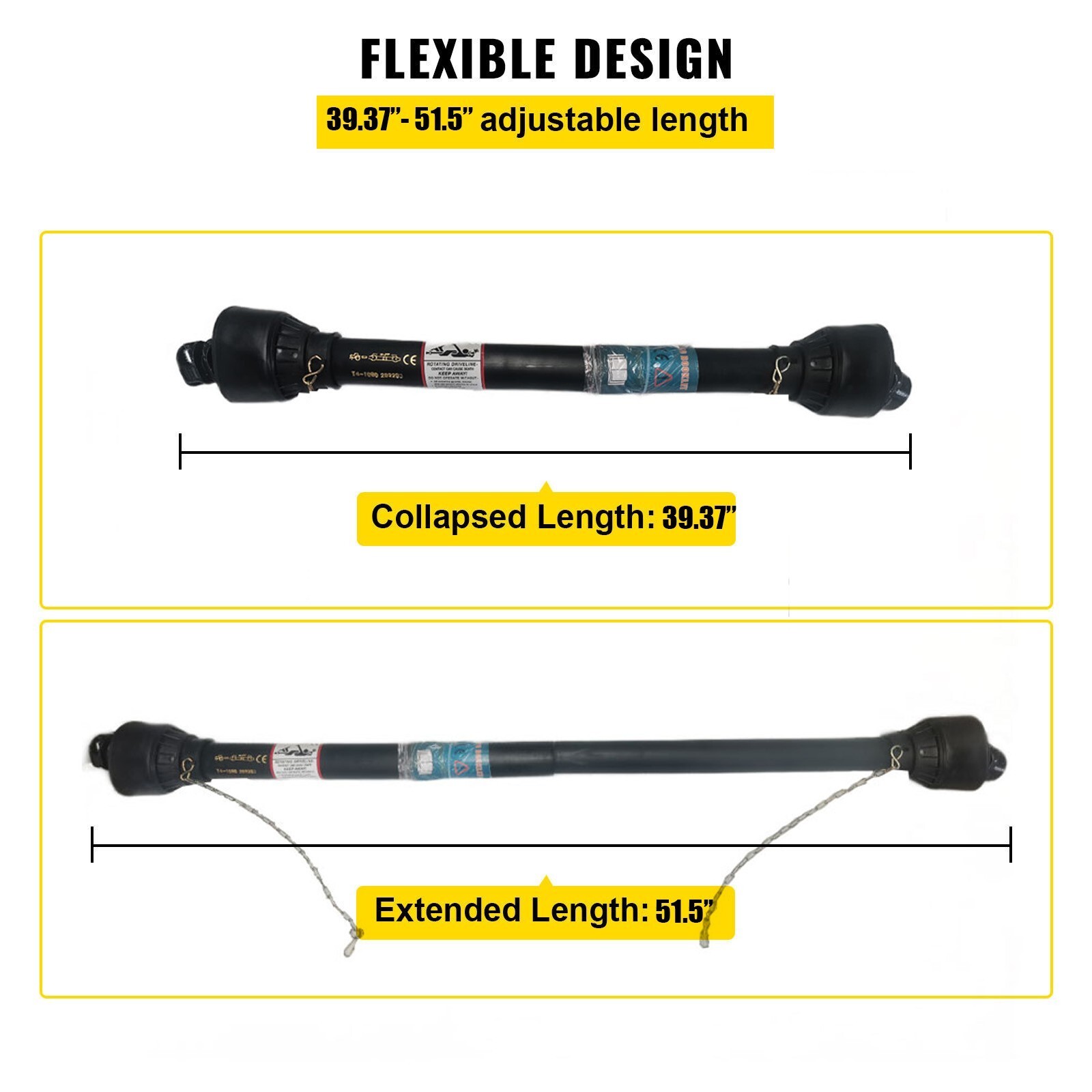 AGT 39"~51.5" Tractor PTO Drive Shaft 1-3/8" x 6 Spline/Round Ends Rotary Cutter