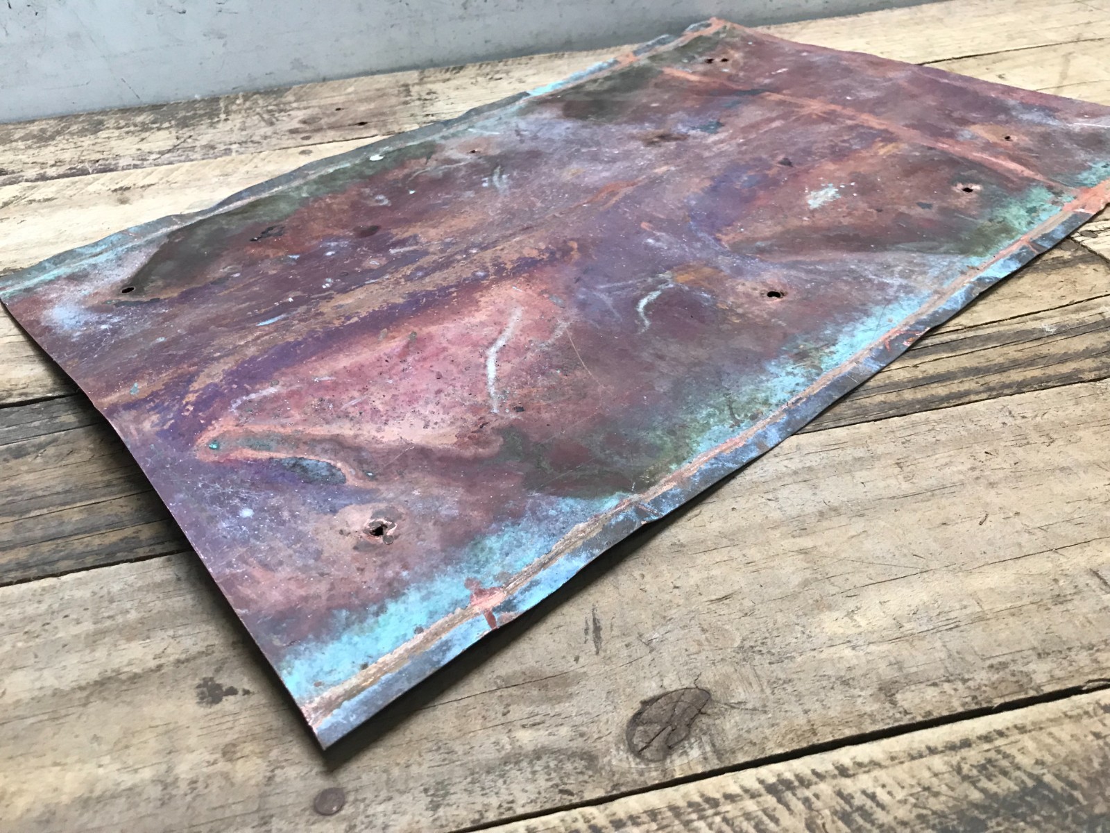 Sheet Copper 18" x 11 3/4" Natural Patina Colors Verdigris gauge 24 (J)