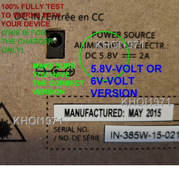 5.8V Wall AC adapter power cable for The SINGING MACHINE SML385W Karaoke System