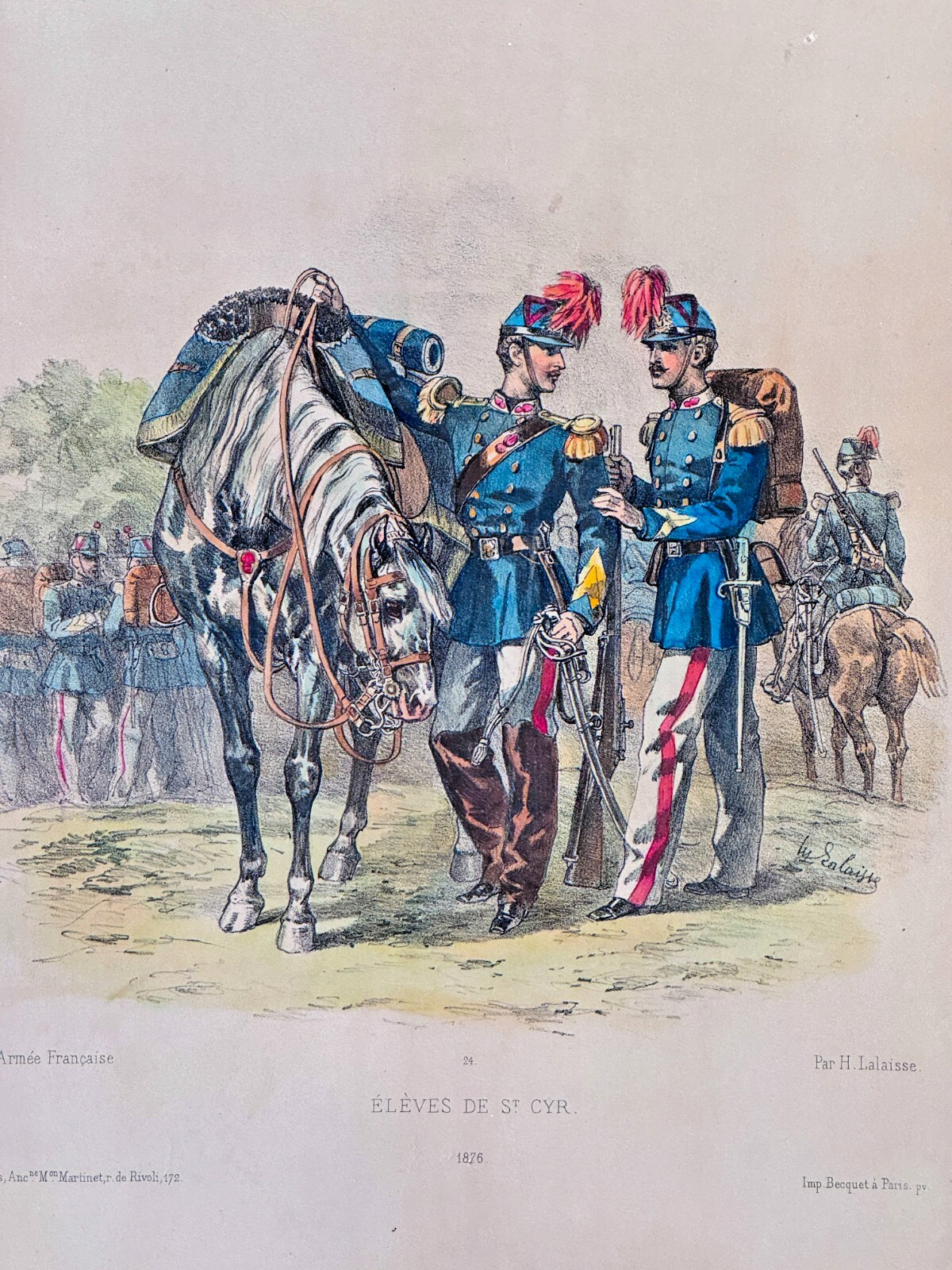 4 Hand Colored Lithographs France Soldier Napoleon Waterloo Battle War