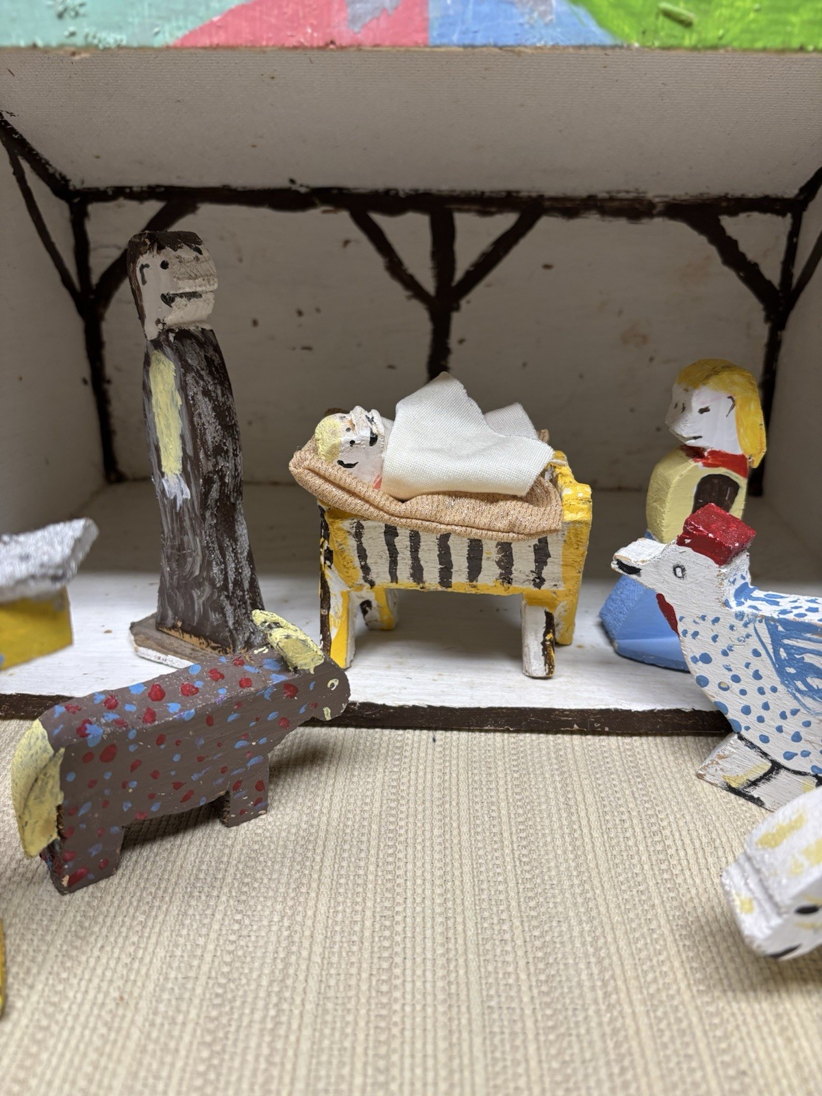 Folk Art William Holzman Tucson AZ Hand Painted Nativity Set Outsider Artist