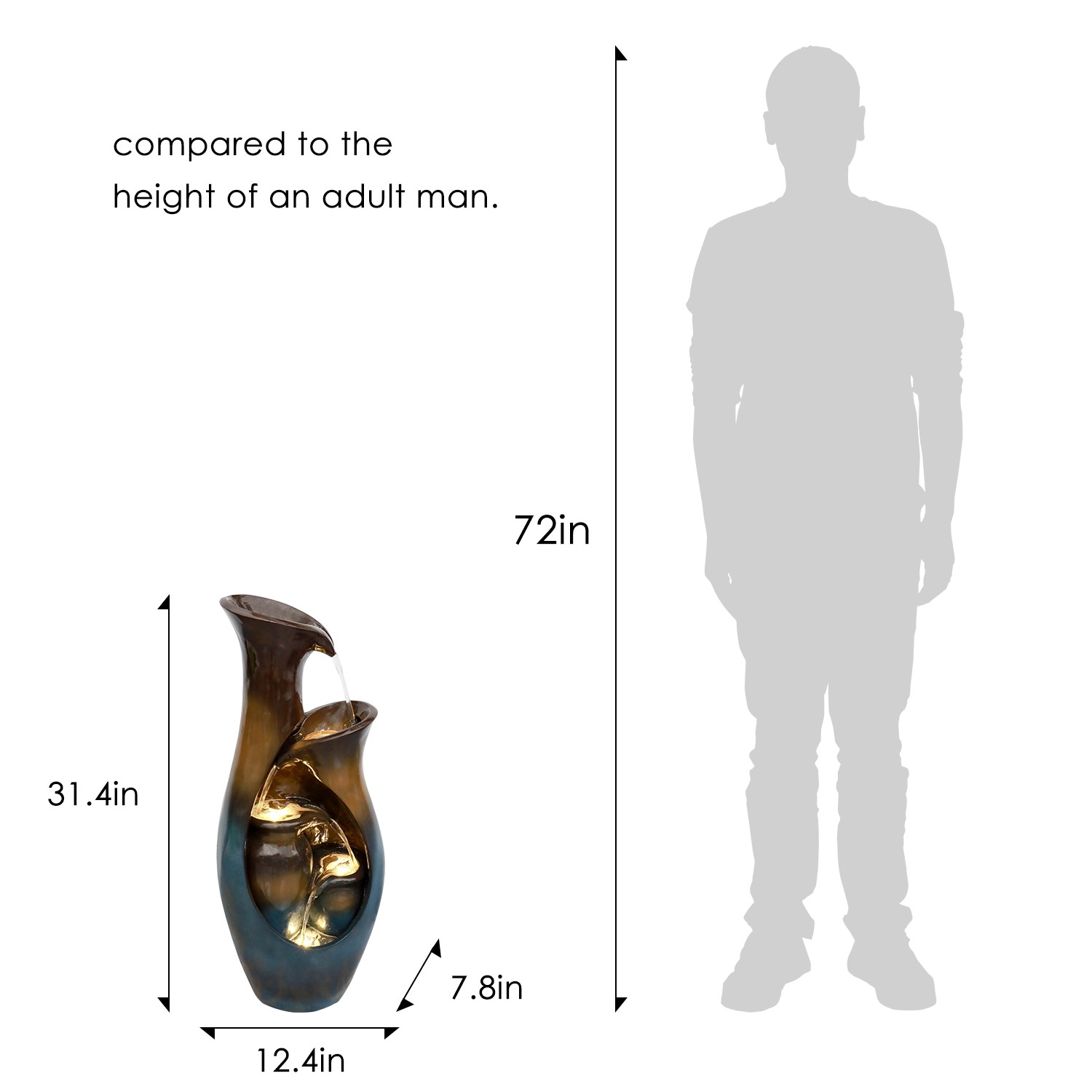 Used Faux Stone Tiered Cascading Water Fountain with LED Lights