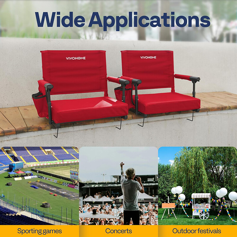 2 Pack Portable Stadium Seat Bleacher Chair Padded & Cup Holder Shoulder Strap