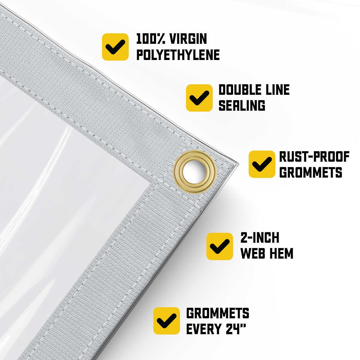 Heavy Duty Waterproof Clear Tarp with Grommets Transparent PVC Vinyl Tarpaulin