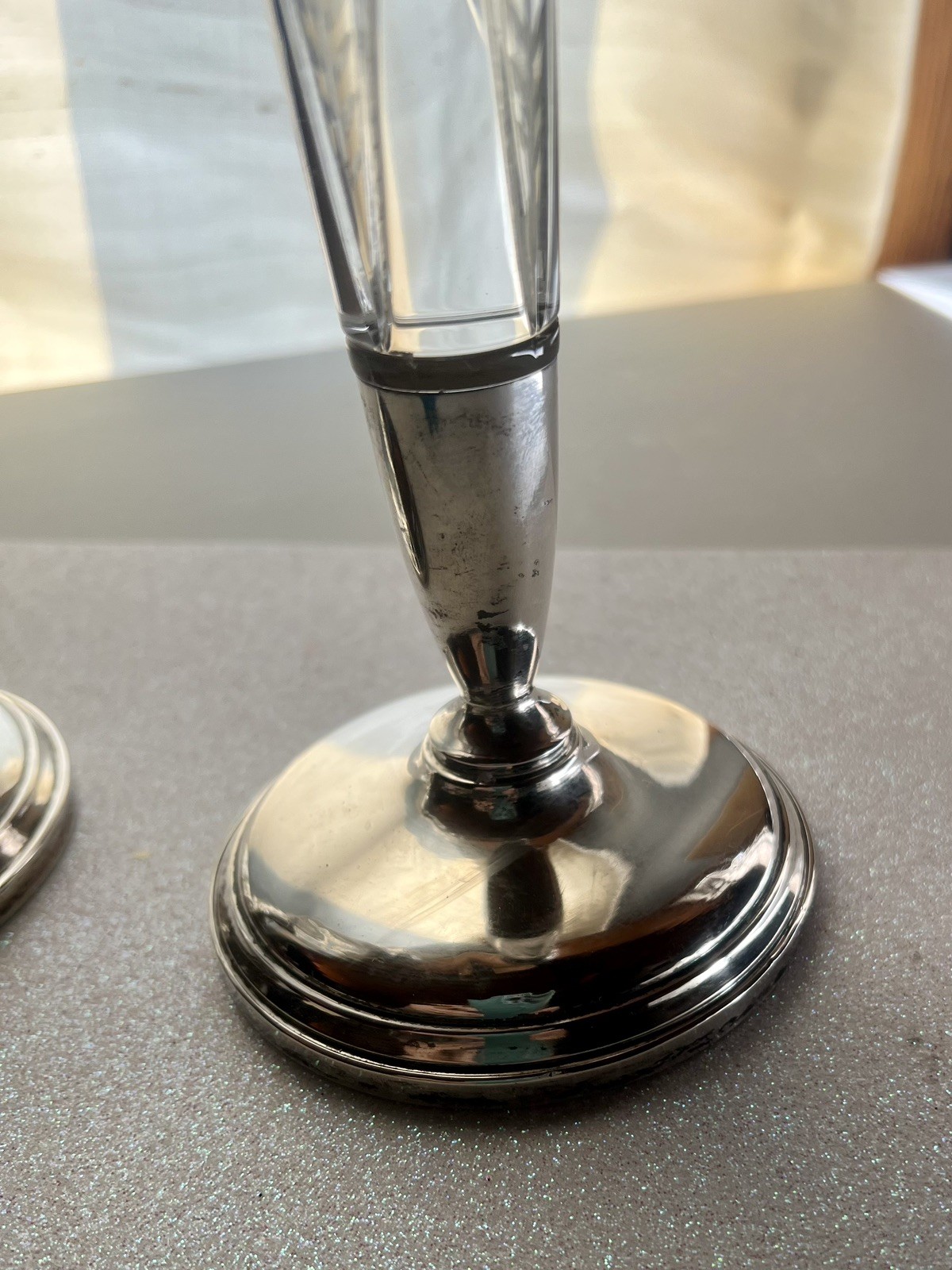 Antique Rare Hallmarked Sterling Silver Cement Filled Candlesticks Cut Glass