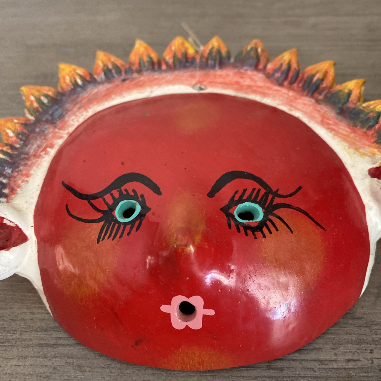 Mexican Coconut Folk Art Mask Anthropomorphic Fruit Tomato? Vintage