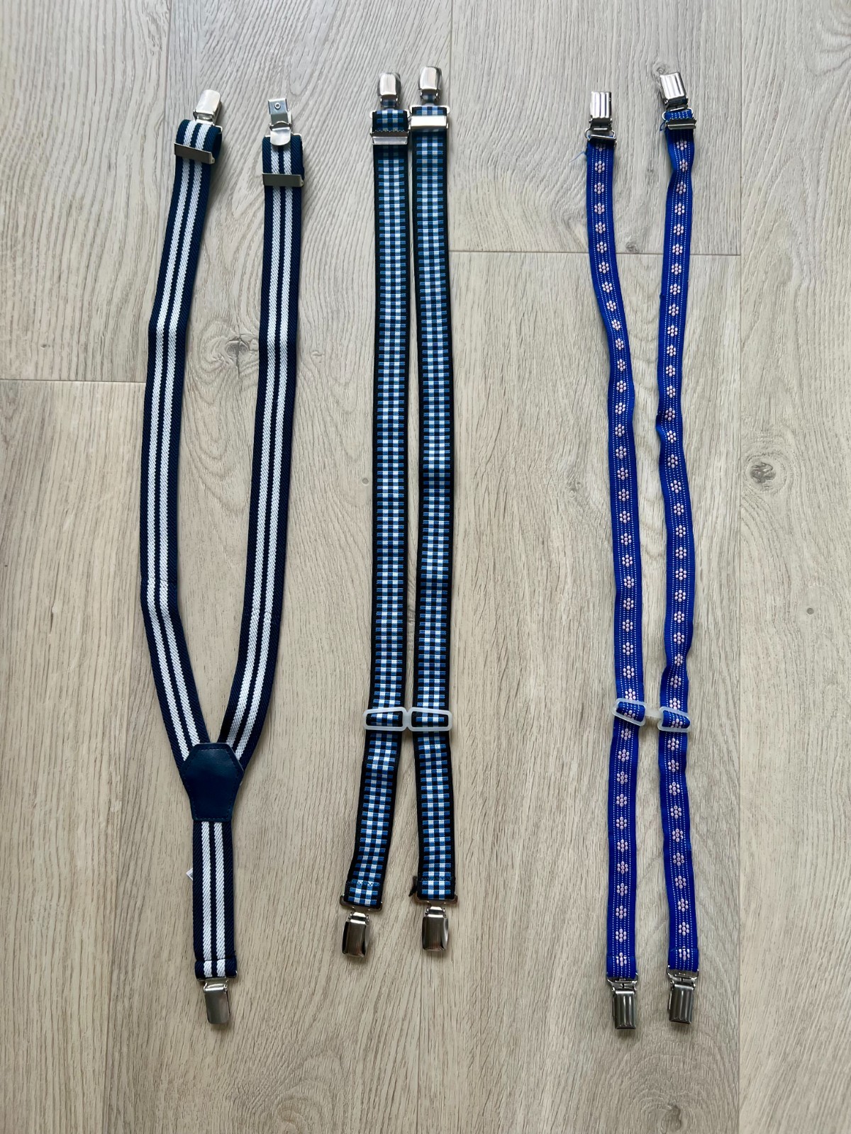 Lot of 3 Suspenders – 2 Vintage Boys Braces 70s–90s + Modern Striped Clip-On