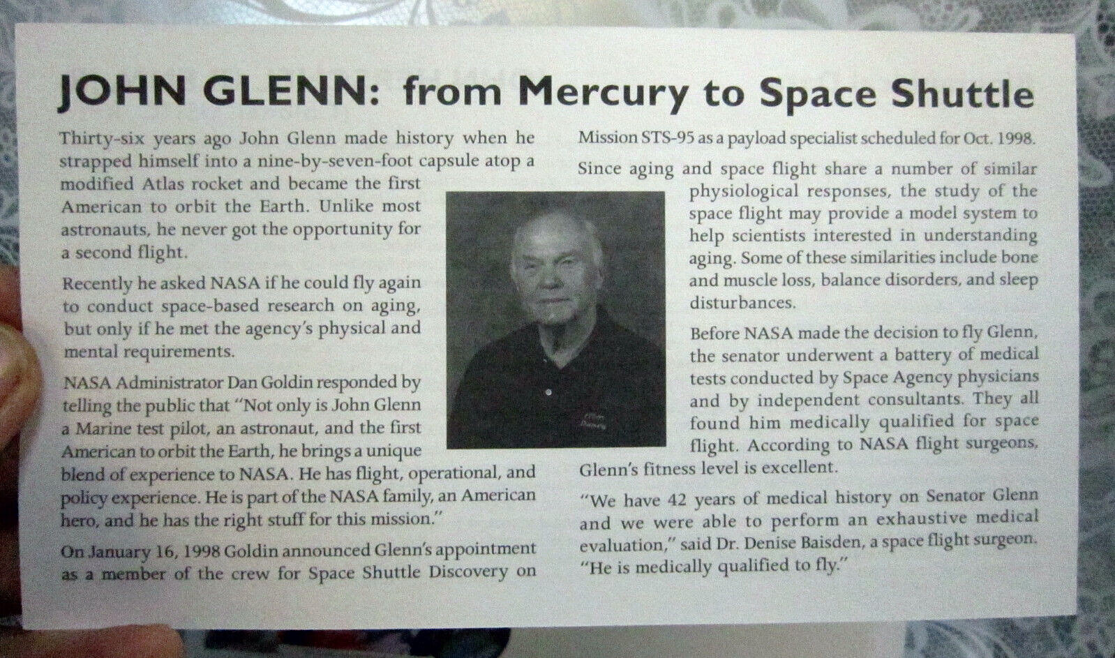 DISCOVERY 7 NASA PATCH John Glenn Mukai Duque Brown Lindsey Robinson Parazynski+