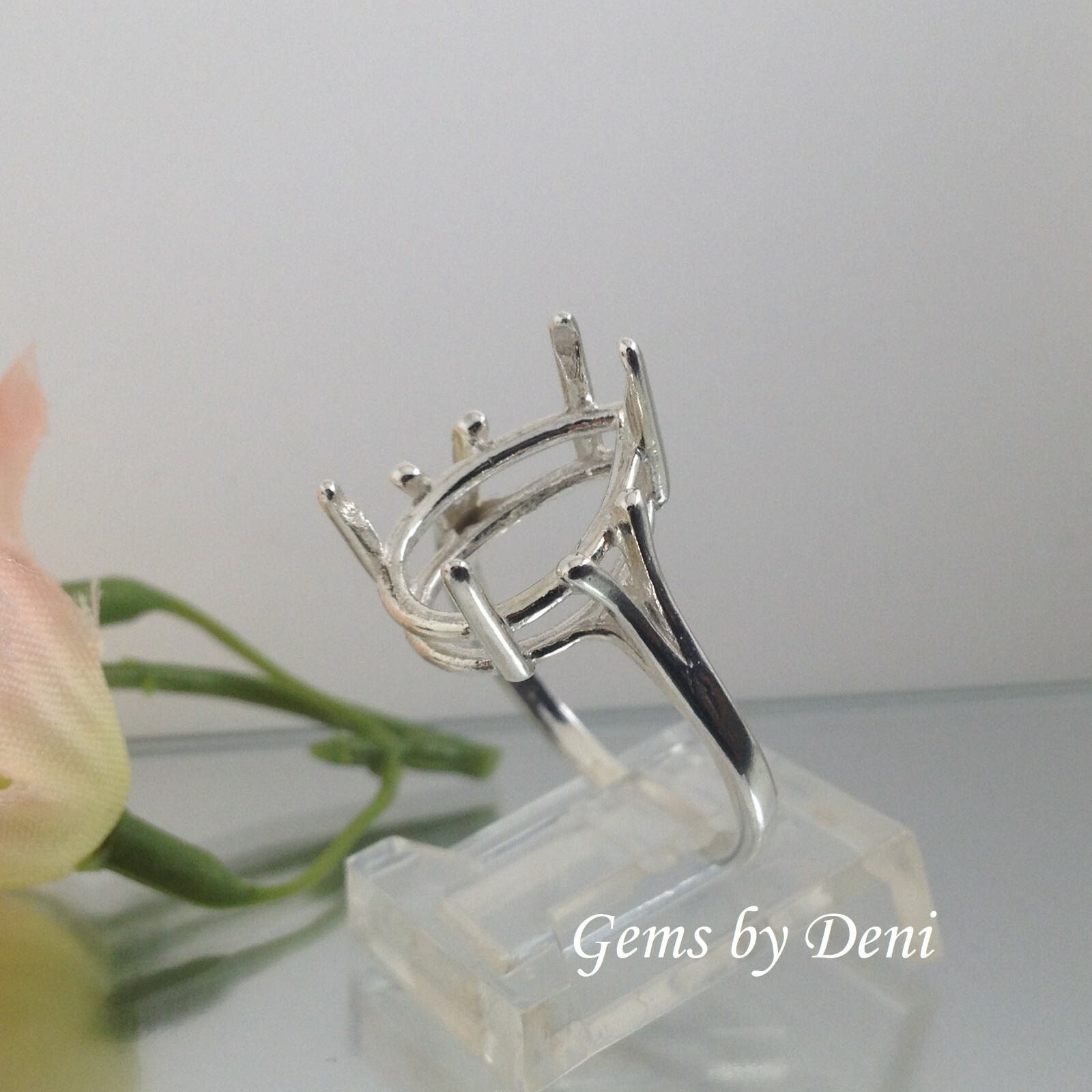 (7x5-20x15mm) Pear Wire Mount Sterling Silver Pre-Notched Ring Setting Size 5-9