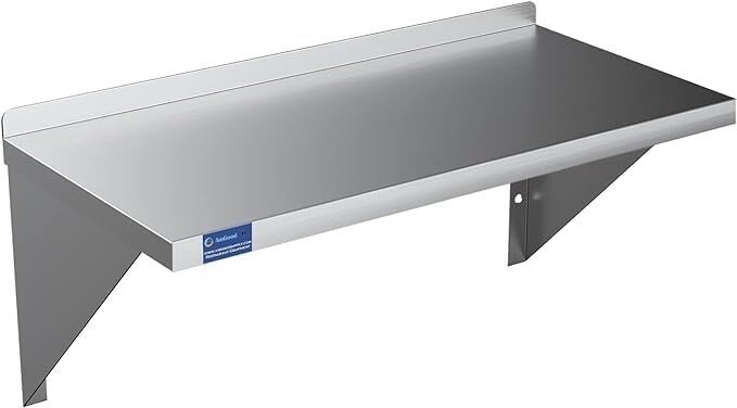 Heavy-Duty Stainless Steel Wall Shelf - Square Edge Metal Kitchen Shelving