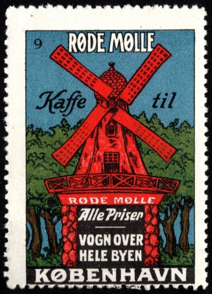Vintage Denmark Poster Stamp Red Mill Coffee For Everyone Delivered Throughout