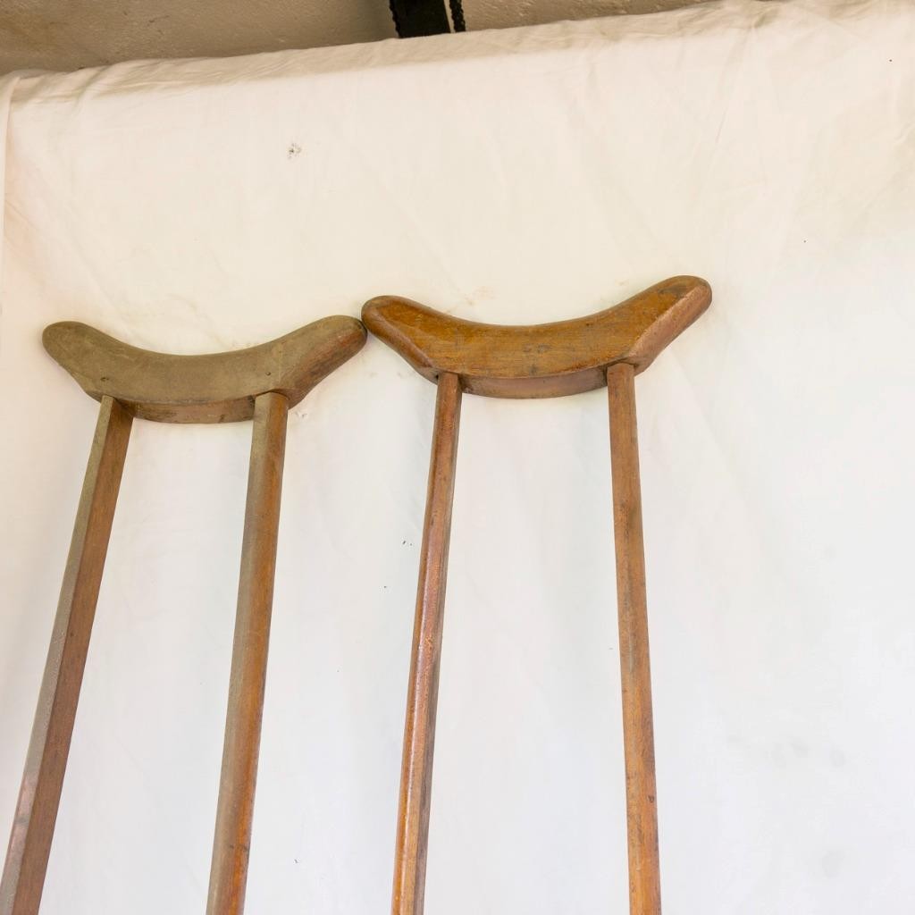 Antique Wooden Crutches Split Wood Non-Adjustable Medical 4'