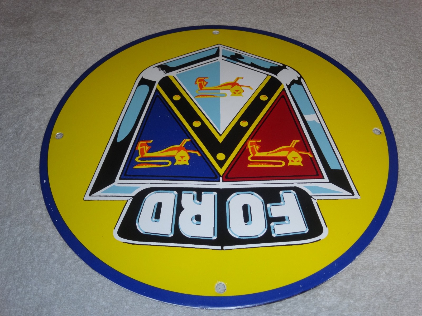 VINTAGE 11 3/4 in FORD AUTOMOBILE & TRUCK ADV. SIGN HEAVY METAL PORCELAIN #S 217