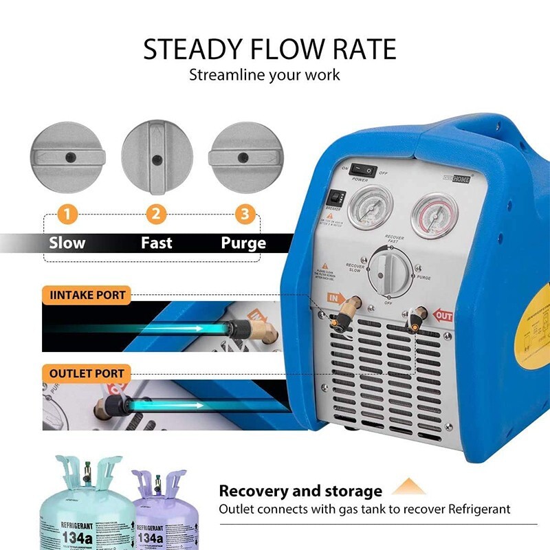 110-120V 60 Hz Portable Refrigerant Recovery Machine Single Cylinder 3/4HP