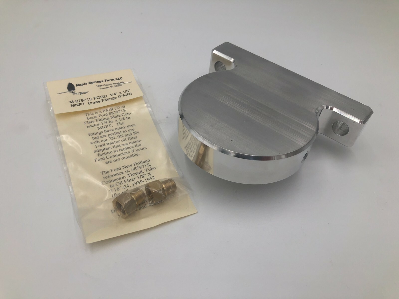 US MADE Ford 2N 9N 8N Spin On Oil Filter Adapter NO MESS w/NEW Brass Connectors