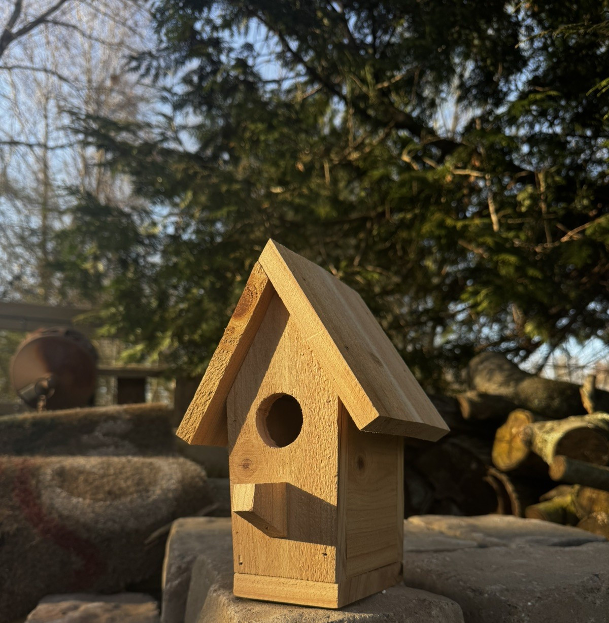 Handmade Cedar Birdhouse w/ Chimney Rustic Outdoor Wren Chickadee Nest Box