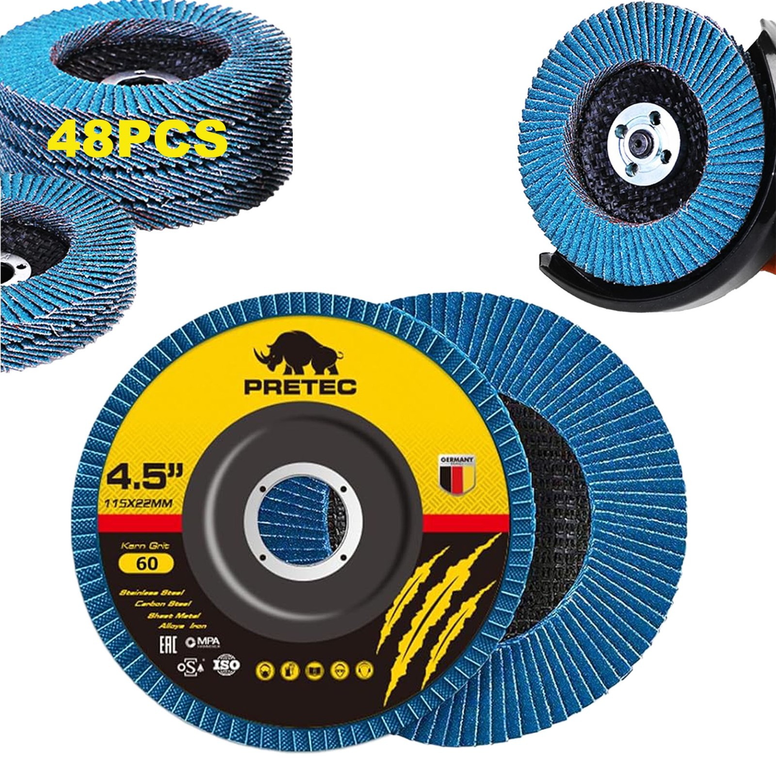 40+8Pcs Flap Discs 4-1/2"60 Grit Zirconia T27 Angle Grinder Sanding Disc 4.5inch