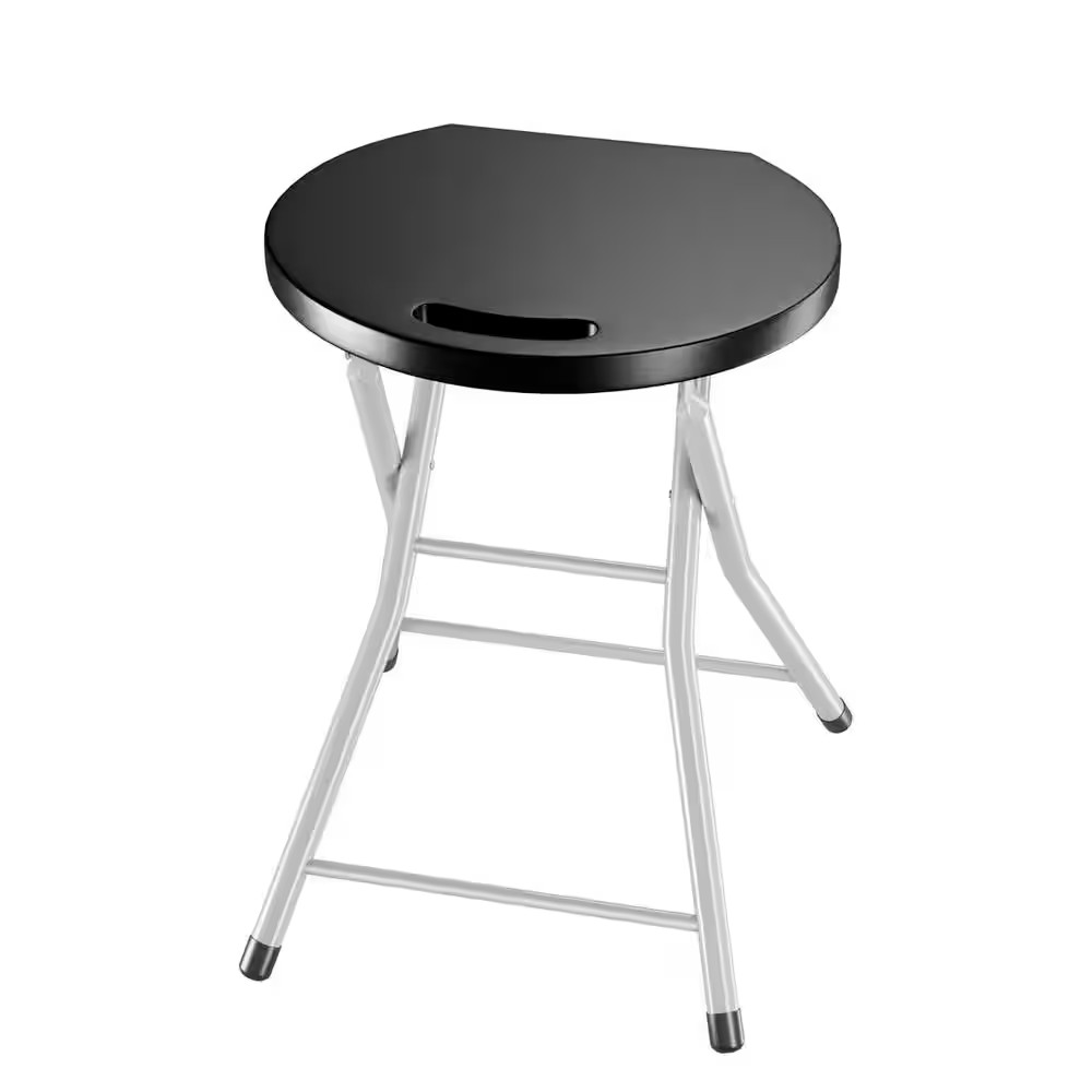 28 In. Black Backless Metal Sturdy Frame Portable Folding Bar Stools Lightweight