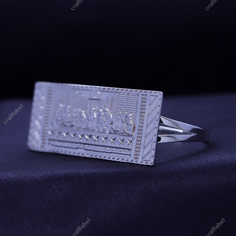 Two Finger Rectangular Last Supper Atlas Men's Ring Solid 925 Sterling Silver