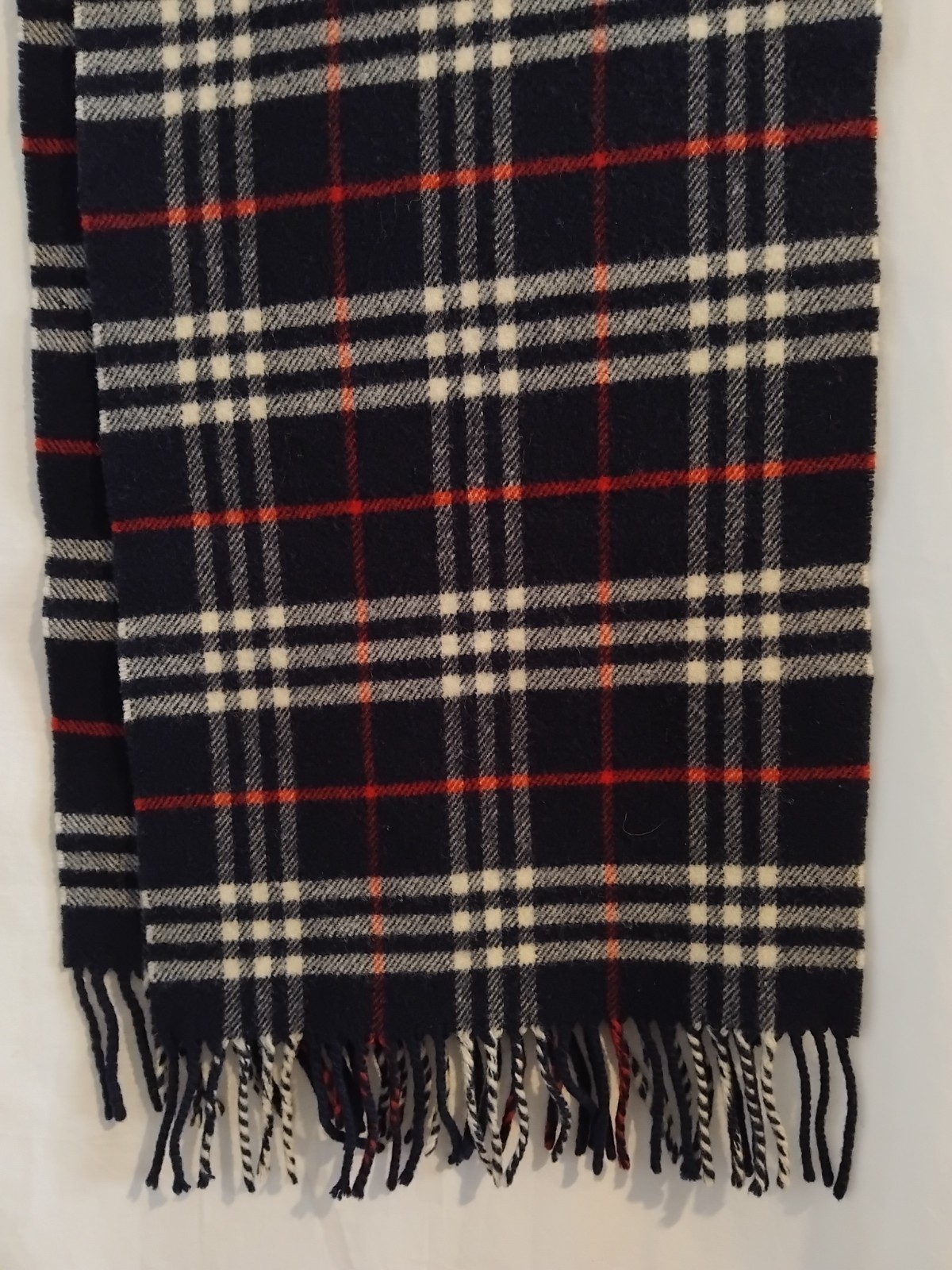 Vintage Burberry Blue Nova Check Wool Scarf 180cm X 30cm